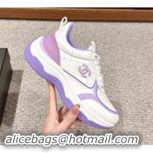 Stylish Chanel Quilted Calfskin Sneakers White/Purple 1016109