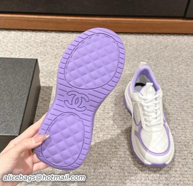 Stylish Chanel Quilted Calfskin Sneakers White/Purple 1016109