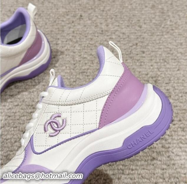 Stylish Chanel Quilted Calfskin Sneakers White/Purple 1016109