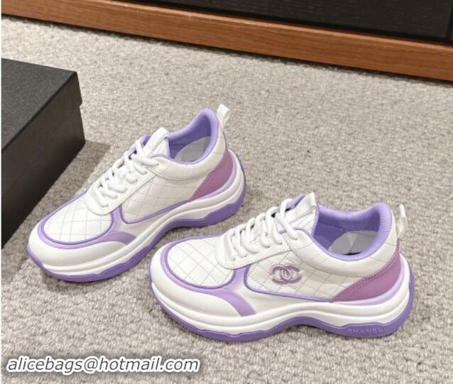 Stylish Chanel Quilted Calfskin Sneakers White/Purple 1016109