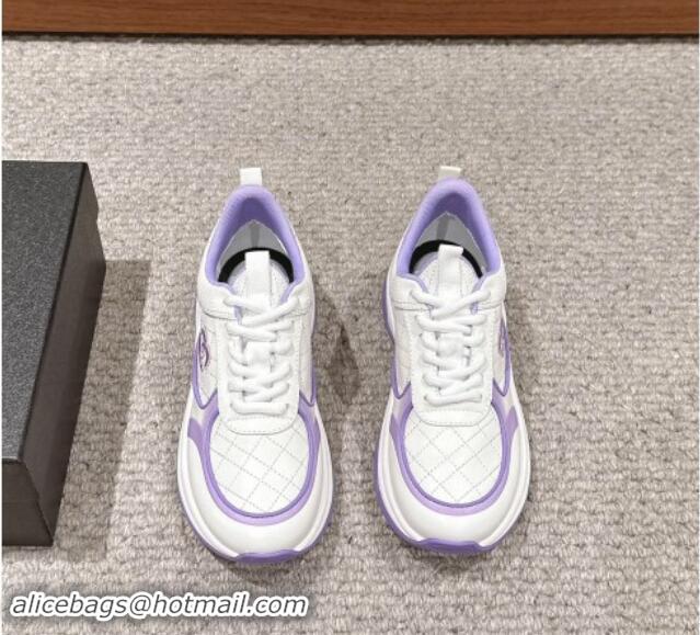 Stylish Chanel Quilted Calfskin Sneakers White/Purple 1016109