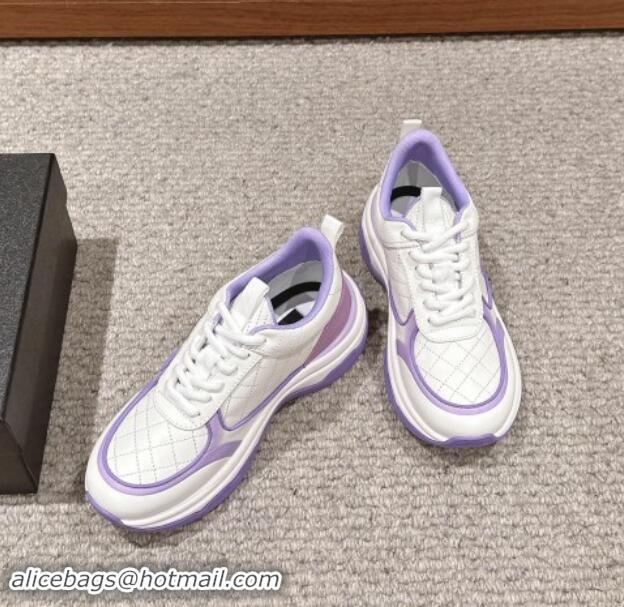 Stylish Chanel Quilted Calfskin Sneakers White/Purple 1016109