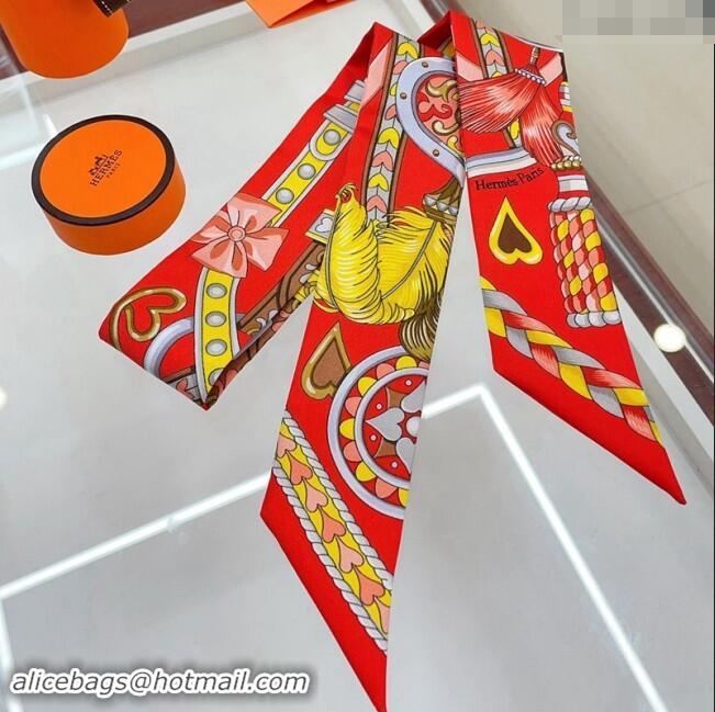 Well Crafted Hermes Harnais de Coeur Silk Bandeau Scarf 5x86cm 7038 Red 2024