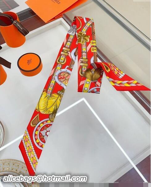 Well Crafted Hermes Harnais de Coeur Silk Bandeau Scarf 5x86cm 7038 Red 2024