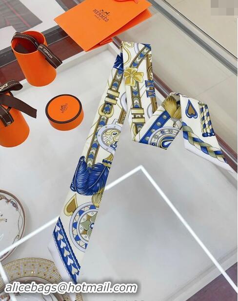 Trendy Design Hermes Harnais de Coeur Silk Bandeau Scarf 5x86cm 7038 White 2024