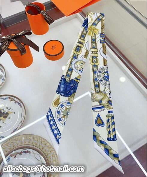 Trendy Design Hermes Harnais de Coeur Silk Bandeau Scarf 5x86cm 7038 White 2024