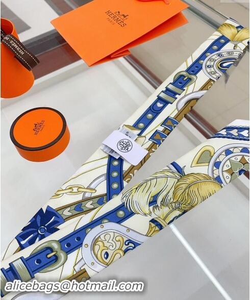 Trendy Design Hermes Harnais de Coeur Silk Bandeau Scarf 5x86cm 7038 White 2024