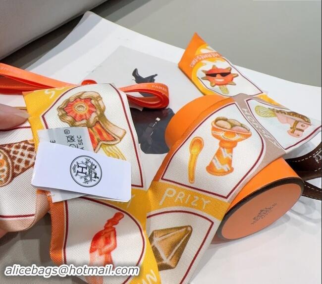 Super Quality Hermes Ice Cream Twilly Silk Bandeau Scarf 5x86cm 4120 Orange 2024