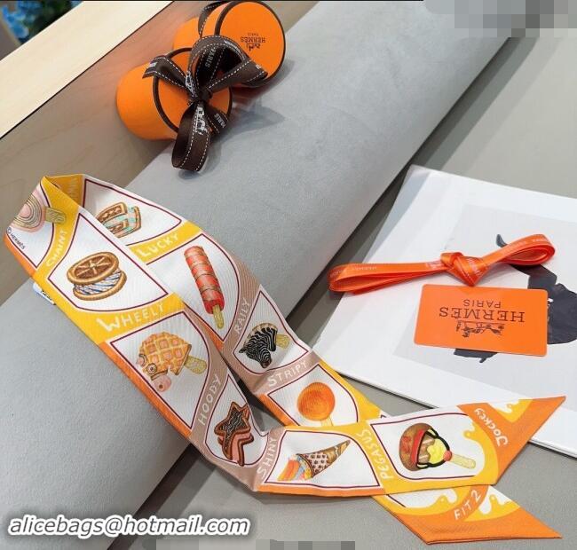 Super Quality Hermes Ice Cream Twilly Silk Bandeau Scarf 5x86cm 4120 Orange 2024