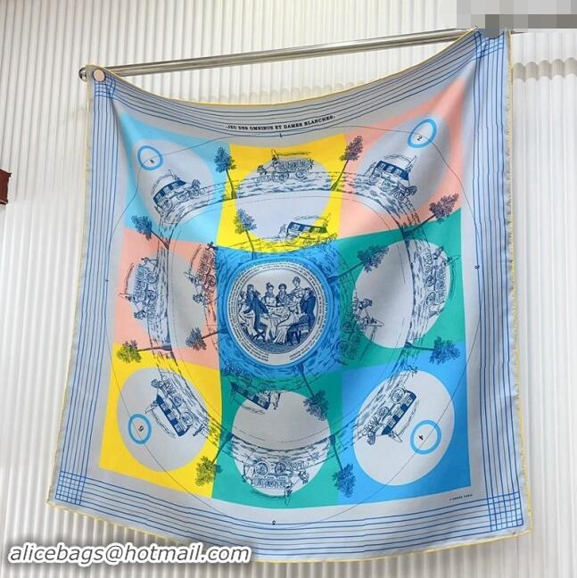 Best Price Hermes Jeu des Omnibus Remix Silk Sqaure Scarf 90x90cm 4152 Blue 2024