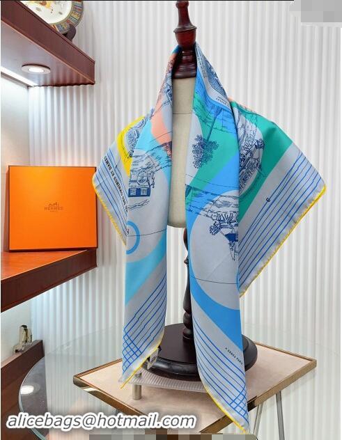 Best Price Hermes Jeu des Omnibus Remix Silk Sqaure Scarf 90x90cm 4152 Blue 2024