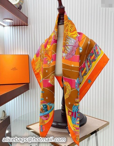 Top Grade Hermes Chorus Stellarum bandana Silk Sqaure Scarf 90x90cm 0514 Orange 2024