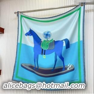 Luxury Discount Hermes Horse Silk Sqaure Scarf 90x90cm 0514 Blue 2024