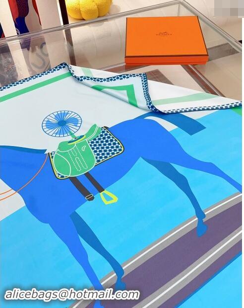 Luxury Discount Hermes Horse Silk Sqaure Scarf 90x90cm 0514 Blue 2024