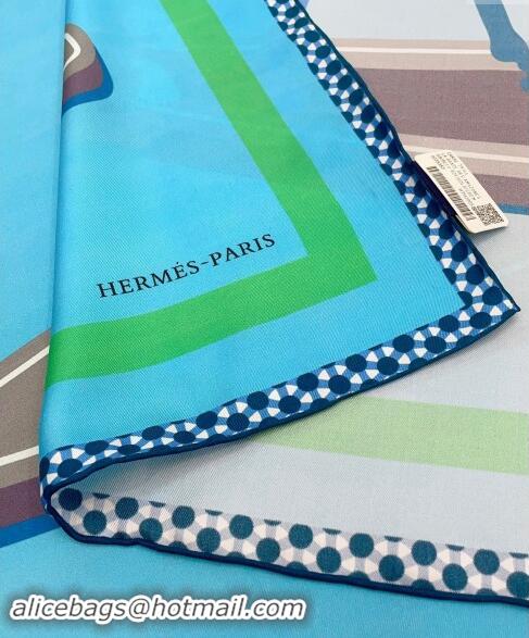 Luxury Discount Hermes Horse Silk Sqaure Scarf 90x90cm 0514 Blue 2024