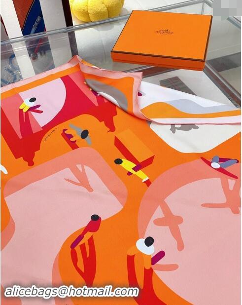 Inexpensive Hermes Figures Libres Silk Square Scarf 90x90cm 0619 Orange 2024