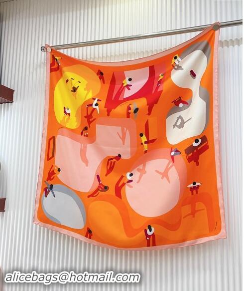 Inexpensive Hermes Figures Libres Silk Square Scarf 90x90cm 0619 Orange 2024