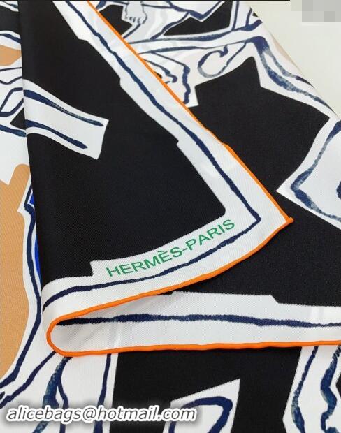 Low Cost Hermes Choreographie Equestre Silk Square Scarf 90x90cm 0619 Black 2024