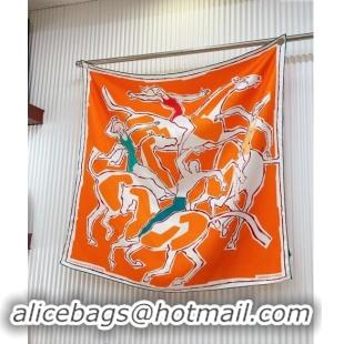 Shop Grade Hermes Choreographie Equestre Silk Square Scarf 90x90cm 0619 Orange 2024