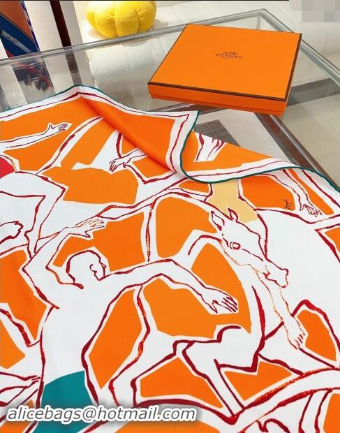 Shop Grade Hermes Choreographie Equestre Silk Square Scarf 90x90cm 0619 Orange 2024