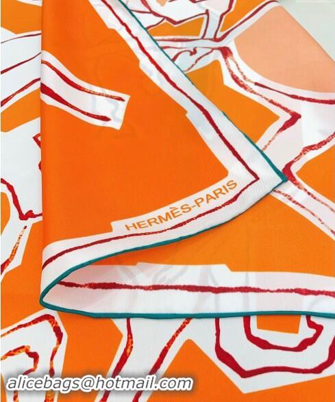 Shop Grade Hermes Choreographie Equestre Silk Square Scarf 90x90cm 0619 Orange 2024