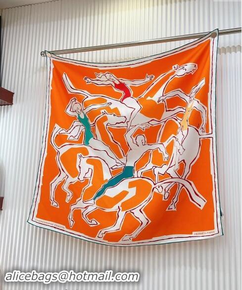 Shop Grade Hermes Choreographie Equestre Silk Square Scarf 90x90cm 0619 Orange 2024