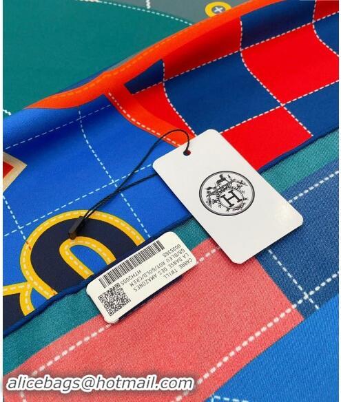 Pretty Style Hermes Tapis De Selle Silk Square Scarf 90x90cm 0514 Blue 2024