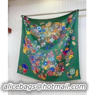 Market Sells Hermes Flora Map Silk Square Scarf 90x90cm 0514 Green 2024