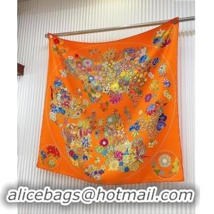 Well Crafted Hermes Flora Map Silk Square Scarf 90x90cm 0514 Orange 2024