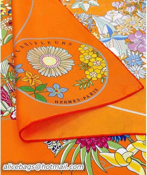 Well Crafted Hermes Flora Map Silk Square Scarf 90x90cm 0514 Orange 2024