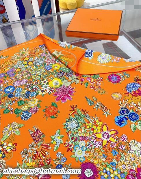 Well Crafted Hermes Flora Map Silk Square Scarf 90x90cm 0514 Orange 2024