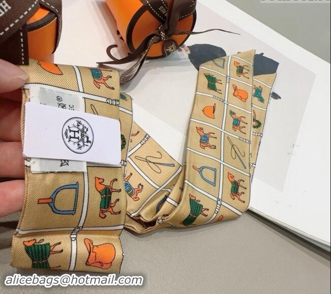 Super Quality Hermes Logo Twilly Silk Bandeau Scarf 5x86cm 073001 Beige 2024