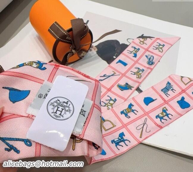 Buy Cheap Hermes Logo Twilly Silk Bandeau Scarf 5x86cm 073001 Pink 2024