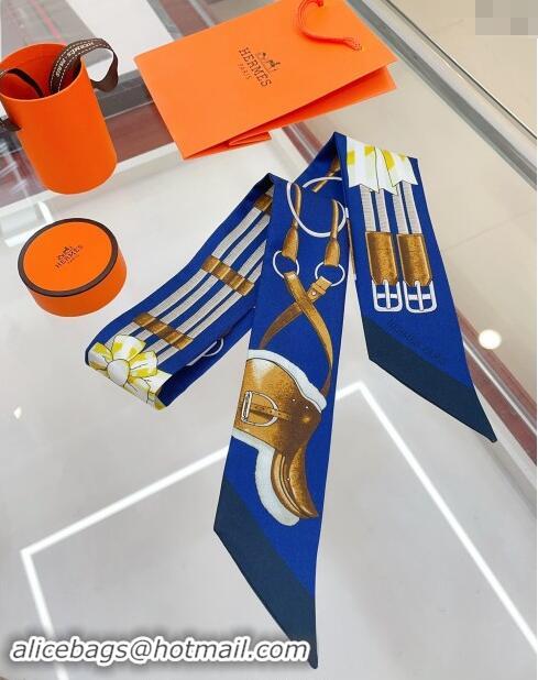 Luxury Discount Hermes Jumping Twilly Silk Bandeau Scarf 5x86cm 0730 Navy Blue 2024