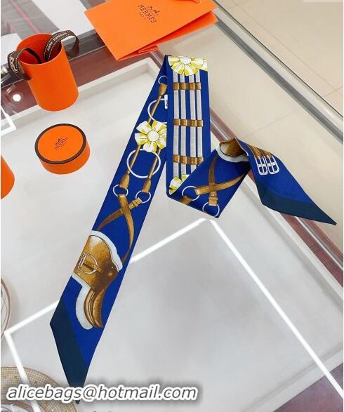 Luxury Discount Hermes Jumping Twilly Silk Bandeau Scarf 5x86cm 0730 Navy Blue 2024