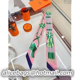 Super Quality Hermes Jumping Twilly Silk Bandeau Scarf 5x86cm 0730 Pink/Green 2024