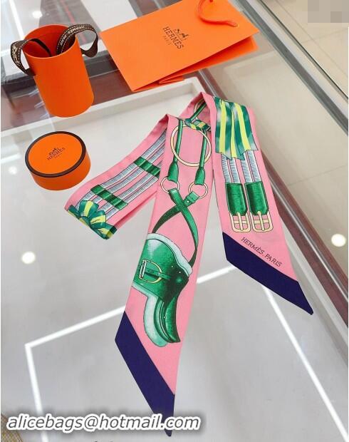 Super Quality Hermes Jumping Twilly Silk Bandeau Scarf 5x86cm 0730 Pink/Green 2024