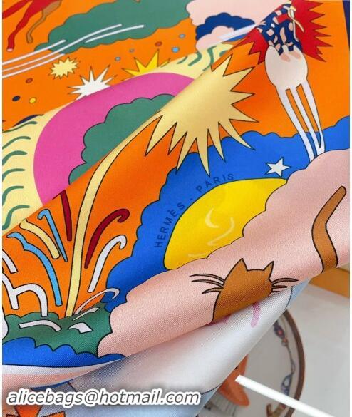 Shop Promotional Hermes Helias Silk Square Scarf 90x90cm 0730 Orange 2024