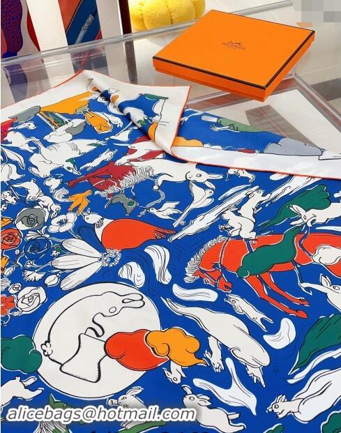 Well Crafted Hermes Rabbit Silk Square Scarf 90x90cm 0730 White 2024