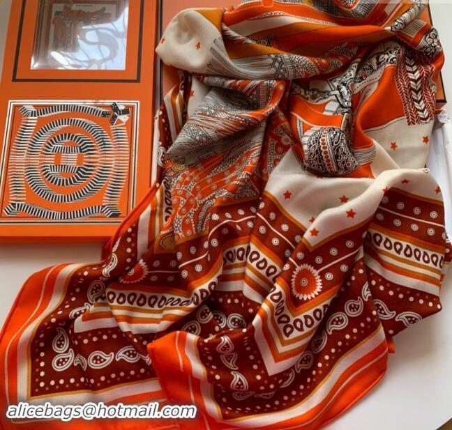 New Cheap Hermes Cashmere & Silk Sqaure Shawl Scarf 140cm H8601 Orange 2024 Top