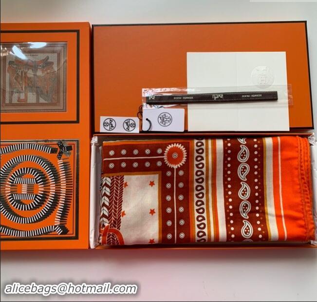 New Cheap Hermes Cashmere & Silk Sqaure Shawl Scarf 140cm H8601 Orange 2024 Top