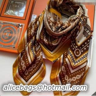 Well Crafted Hermes Cashmere & Silk Sqaure Shawl Scarf 140cm H8603 Brown 2024 Top