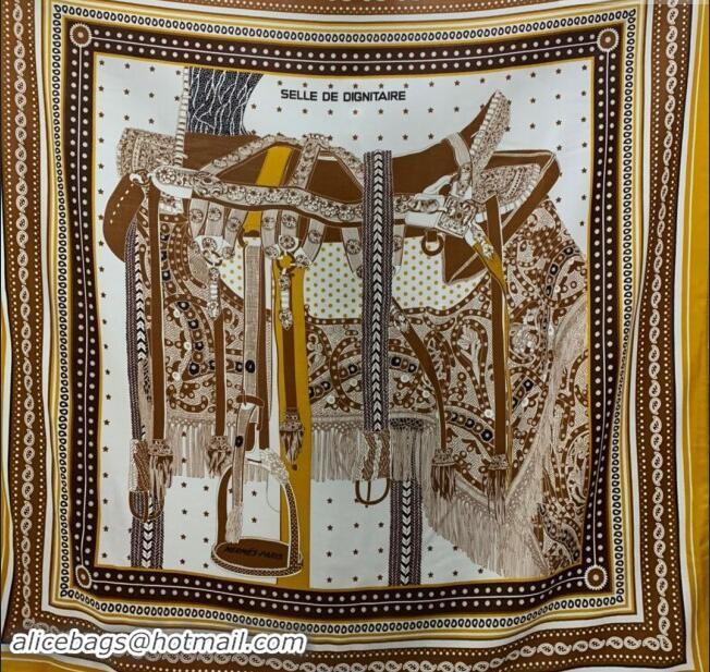 Well Crafted Hermes Cashmere & Silk Sqaure Shawl Scarf 140cm H8603 Brown 2024 Top