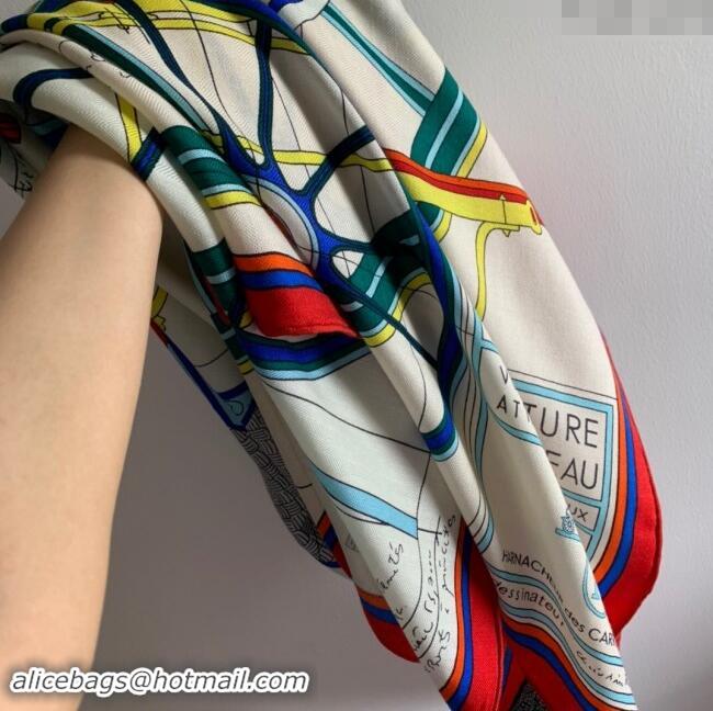 Famous Brand Hermes Cashmere & Silk Sqaure Shawl Scarf 140cm H8605 White 2024 Top