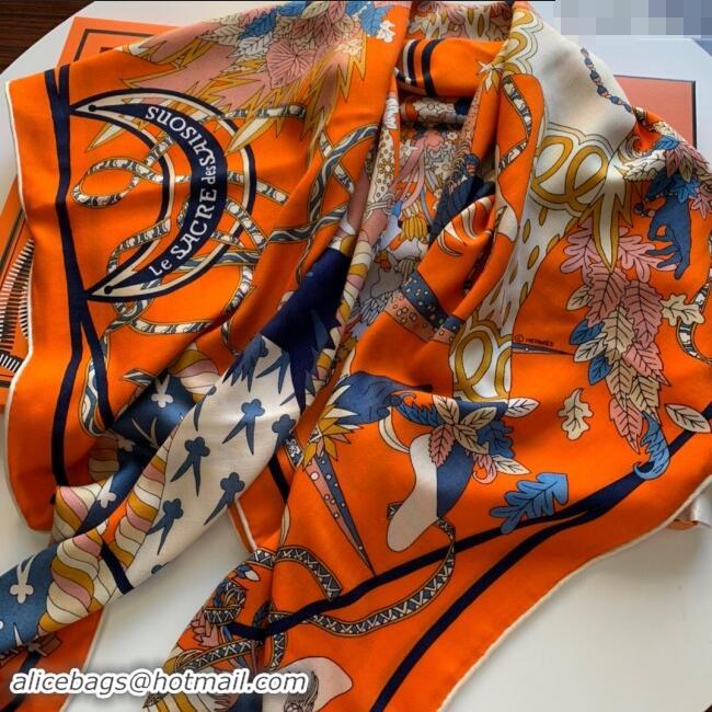 Super Quality Hermes Cashmere & Silk Sqaure Shawl Scarf 140cm H8607 Orange 2024 Top