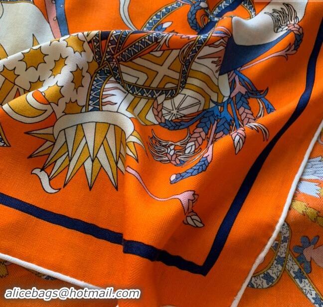 Super Quality Hermes Cashmere & Silk Sqaure Shawl Scarf 140cm H8607 Orange 2024 Top