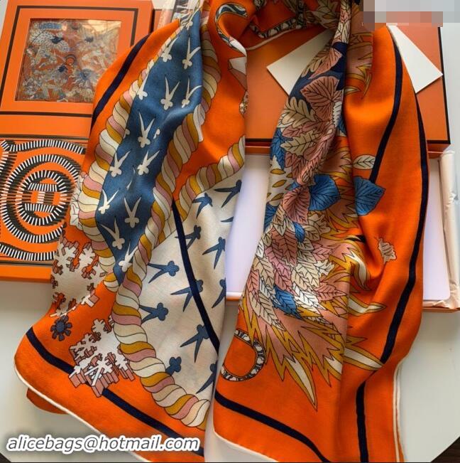 Super Quality Hermes Cashmere & Silk Sqaure Shawl Scarf 140cm H8607 Orange 2024 Top