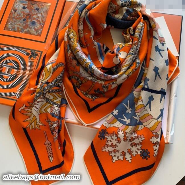 Super Quality Hermes Cashmere & Silk Sqaure Shawl Scarf 140cm H8607 Orange 2024 Top