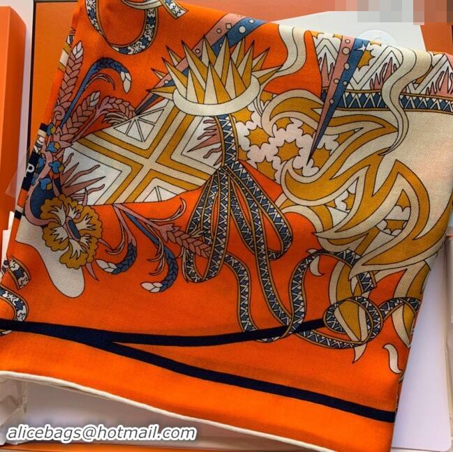 Super Quality Hermes Cashmere & Silk Sqaure Shawl Scarf 140cm H8607 Orange 2024 Top