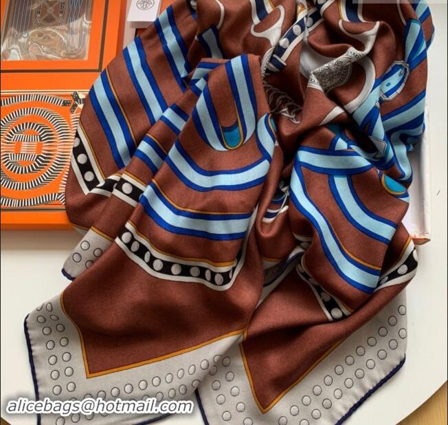 Affordable Price Hermes Cashmere & Silk Sqaure Shawl Scarf 140cm H8608 Brown 2024 Top